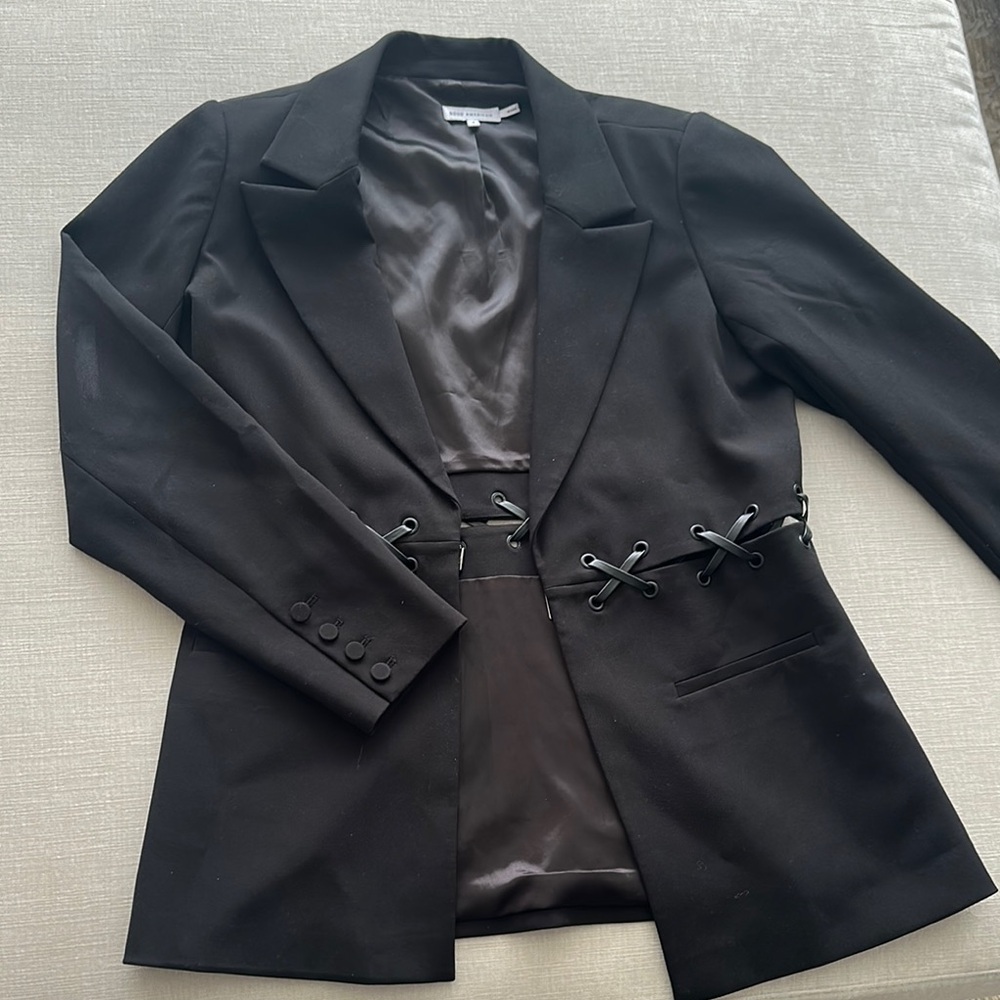 GOOD AMERICAN Black Blazer with leather detailing